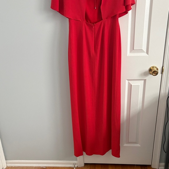 H by Halston Red Orange Maxi Dress Cutout Back Flutter Cape Sleeves Size 4 - Picture 8 of 12